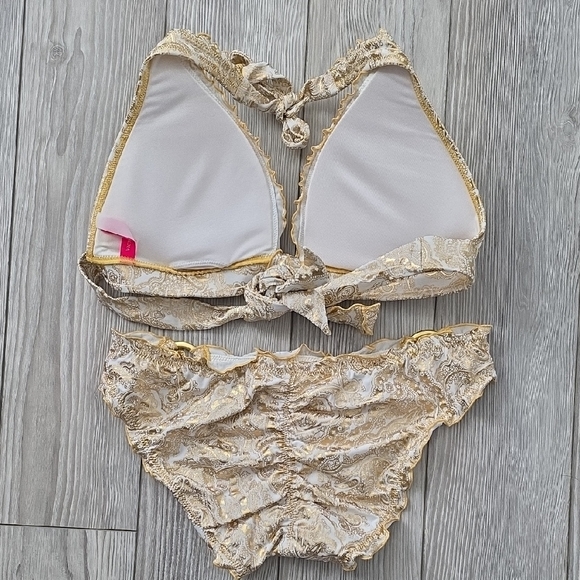 Victoria's Secret Gold Foil Paisley Embellished Bikini Set - Picture 4 of 4